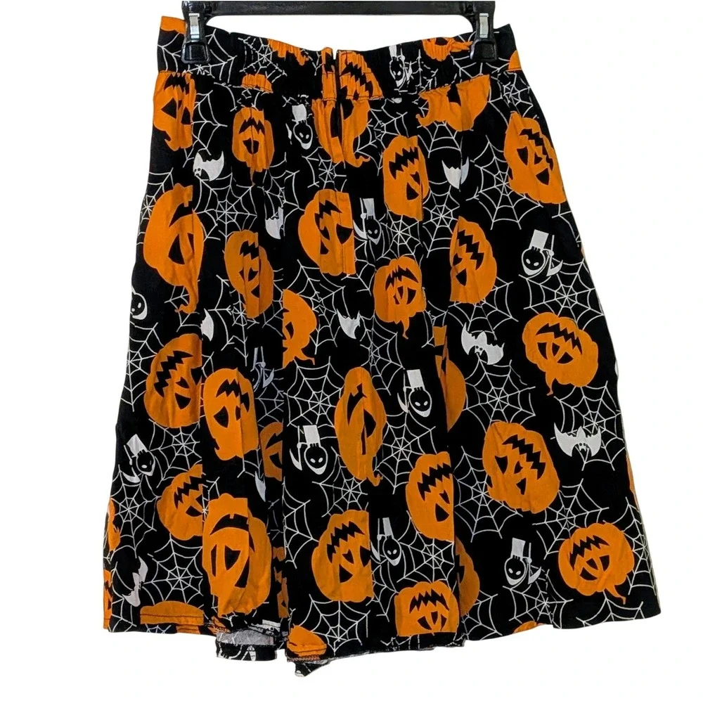 Halloween Pumpkin‎ Spiderweb Bat Print Skirt Black Orange Novelty Women Medium